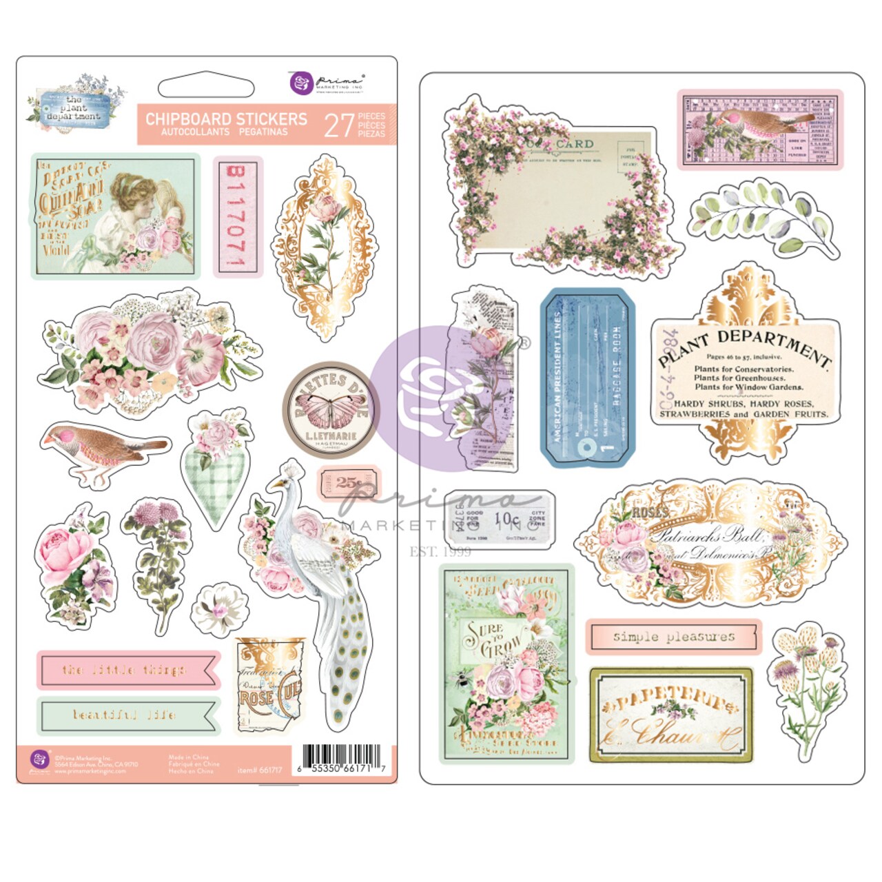 Prima Marketing The Plant Department Collection Chipboard Stickers - 27 pcs  w/ foil details / chipboard stickers for Scrapbooking, Journaling Supplies,  Planners, Kid DIY Art Crafts, Bullet Journal
